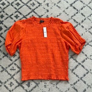 Jcrew Puff-sleeve textured voile smocked top - large